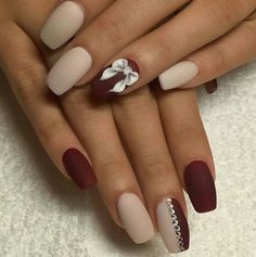 Burgandy & Tan.....Matte Nails Maroon Nail Art, Rose Quartz Nails, Matte Nails Design, Pretty Nail Art Designs, Burgundy Nails, Pretty Nail Art, Nailed It, Prom Nails