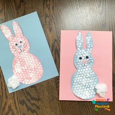 two cards with bunny and rabbit made out of paper