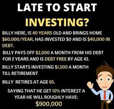 a man is standing in front of a black background with the words late to start investing