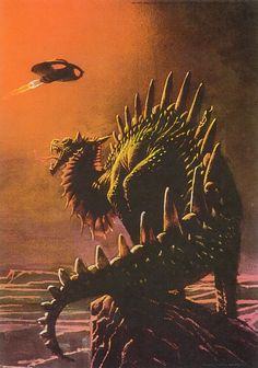 an illustration of a giant godzilla attacking a space ship