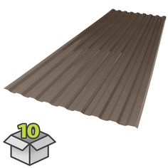 an image of a corrugated roof with the number 10 on it and a box in front