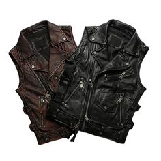 Black/Brown Genuine Biker Leather Vest | Mens 100% Genuine Leather Biker Vest Steampunk Vest Male, Leather Vest Mens, Biker Jacket Style, Leather Vests, Layered Outfit, Leather Biker Vest, Leather Motorcycle Gloves, Biker Gear, Biker Vest