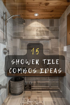 a shower with the words shower tile compos ideas above it