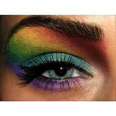 Trend Rainbow Eyes ❤ liked on Polyvore featuring beauty products, makeup, eye makeup, beauty, black eye makeup, holiday makeup, bright makeup, rainbow eye makeup and black makeup Carnaval Make-up, Rainbow Ideas, Make Carnaval, Rainbow Eyes, Unicorn Makeup