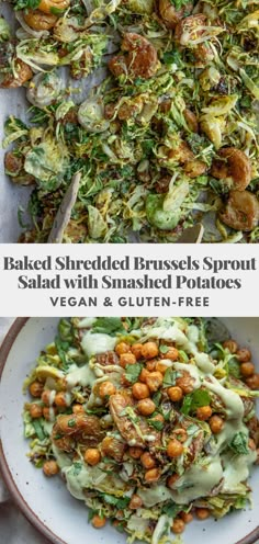 shaved brussels sprouts salad with smashed potatoes vegan and gluten - free