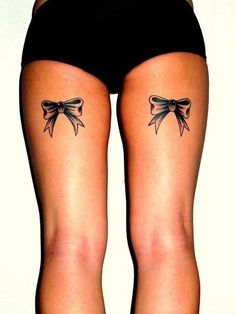 Bows Tattoo, Bow Tattoo Thigh, Bow Tie Tattoo, Pink Bow Tattoos, Lace Bow Tattoos, Back Of Thigh Tattoo, Bow Tattoos, Back Of Leg Tattoos, Bows Ideas