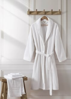 Bring the spa home with this luxurious, kimono-style robe. Featuring a chic and timeless ribbed texture for superior post-soak style, this bathrobe is made entirely from long-staple Turkish cotton for extra softness and absorbency. 100% long-staple Turkish cotton Features a tie waist Lightweight and fast-drying OEKO-TEX® Standard 100 certified Made in Turkey Spa Robe Aesthetic, Bathrobes Aesthetic, Bath Robe Aesthetic, Bathrobe Aesthetic, Bathroom Robes, Bathing Robe, 18th Birthday Wishlist, White Bathrobe, Bath Clothes