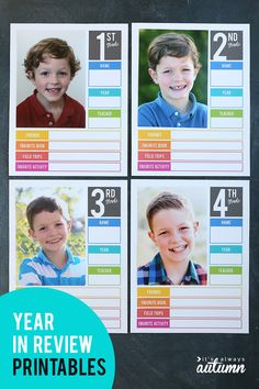 four year in review printables for kids with pictures on them and the words, year in review printables