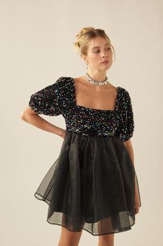 Cute Short Sleeve Mini Dress For Party, Puff Sleeve Dress With Voluminous Skirt For Party, Party Dress With Voluminous Skirt And Short Sleeves, Puffy Mini Dress For Party, Party Bubble Dress With Ruffles, Ruffled Bubble Dress For Party, Puffy Mini Length Party Dress, Puffy Mini Length Dress For Party, Babydoll Mini Dress