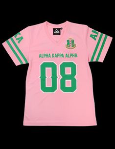 AKA Football Jersey Tee - Alpha Kappa Alpha Alpha Kappa Alpha T Shirts, Alpha Kappa Alpha Sorority Outfits, Aka Decorations, Alpha Kappa Alpha Crafts, Pink Football Jersey, Alpha Kappa Alpha Clothing, Alpha Kappa Alpha Shirt, Old English T