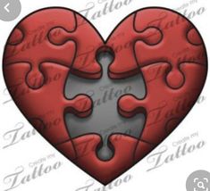 a heart shaped puzzle piece in red and grey