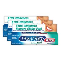 Plus Whites Xtra Whitening Toothpaste is formulated to brush away stains from coffee, tea, wine, smoking and more! With our state-of-the-art double action gel formula Plus White Xtra Whitening Toothpaste removes surface stains, gets rid of plaque, and fends off cavities. The result? Your teeth will look shades whiter and squeaky clean. Our unique formula combines Hydrogen Peroxide and Fluoride to give you everything you want and need in a toothpaste. Hydrogen Peroxide provides both a deep clean Extra Teeth, Plaque Removal, Yellow Teeth, Gel Pack, Whitening Toothpaste, Healthy Smile, Mouthwash, Stain Remover, Cavities