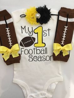 Baby Girl outfit -My 1st Football Season- baby girl outfit - football legwarmers - Newborn Football outfit - Preemie-24 month-BLACK YELLOW Shabby Flowers, Custom Football