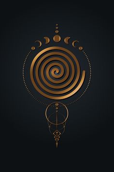 an abstract golden design with circles and stars in the center on a black background illustration