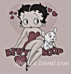 betty bood is sitting on top of a white dog with hearts around her neck