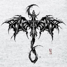 a black and white drawing of a dragon