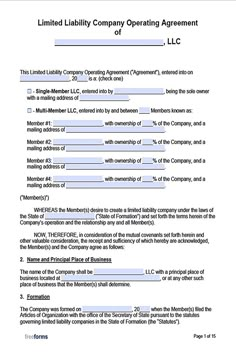 a printable operating agreement is shown in this image