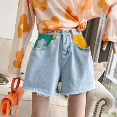 Material: Cotton Gender: WOMEN Fit Type: REGULAR Style: Casual, Aesthetic Soft Girl Item Type: Shorts Decoration: Pockets Closure Type: Button Fly Waist Type: High Pant Style: REGULAR Pattern Type: Patchwork Size (cm) Waist Hip Length S 66 88 37 M 70 92 38 L 74 96 39 Bright Clothes Aesthetic, Orange Outfit Aesthetic, Bright Clothes, Online Aesthetic, Orange Outfits, Aesthetic Soft Girl, Clothing Grunge, Bright Outfits, Aesthetic Clothing Stores