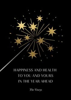 fireworks with the words, happiness and health to you and yours in the year ahead