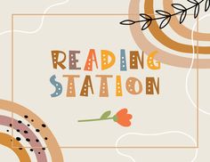 the words reading station are surrounded by different shapes and colors, including an abstract design