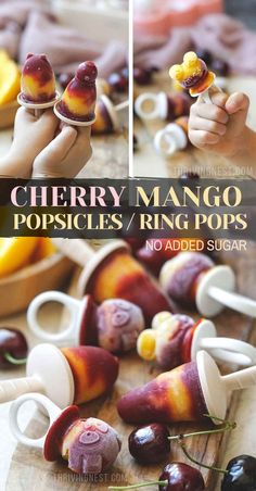 cherry mango popsicles ring ice pops Baby Popsicles, Healthy Baby Snacks, Dairy Free Baby, Cherry Popsicles, Mango Popsicles, Popsicles Recipe, Ring Pops, Fruit Mango