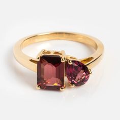 Solid Gold Toi et Moi Birthstone Ring | Local Eclectic – local eclectic Multi Stone Rings, Dual Birthstone Ring, October Birthstone Ring, Rhodolite Garnet Ring, Local Eclectic, Gemstone Earrings Gold, Flat Back Earrings, Moissanite Necklace, Couples Gift