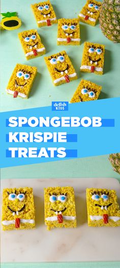 spongebob krispie treats on a table with pineapples