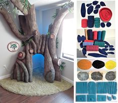 there is a tree that has been made out of yarns and other things in it