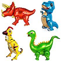 four inflatable dinosaurs with different colors and sizes are shown on a white background