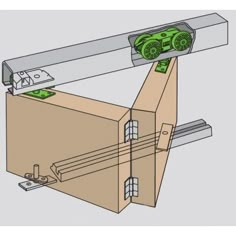 a drawing of a piece of metal with green wheels on it