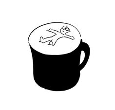 a black and white drawing of a coffee cup