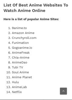 the list of best anime web sites to watch on your iphone or ipad is shown in this screenshot