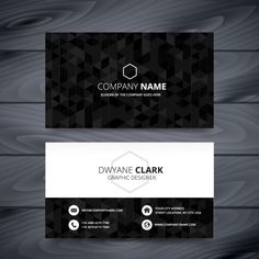 a black and white business card with geometric shapes on the front, back and sides