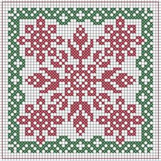 a cross stitch pattern with red and green flowers