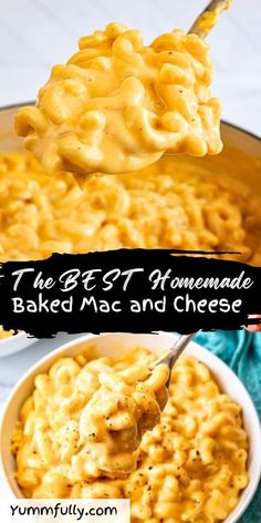 the best homemade baked macaroni and cheese is in a bowl with a spoon