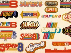 an assortment of retro super 8 stickers