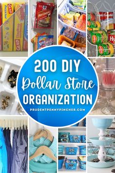 the words, 200 diy dollar store organization on top of pictures of various items