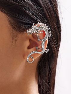 Brazalete de oreja en forma de dragón 1 pieza | SHEIN USA Dragon Ear Cuffs, Dragon Earrings, Stone Dangle Earrings, Punk Jewelry, Vintage Punk, Ear Cuff Earings, Fantasy Jewelry