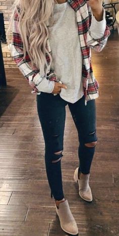 Classy Fall Outfits, Mode Tips, Flannel Outfits, Trendy Outfits Winter, School Looks, Cute Fall Outfits, Fall Fashion Trends, Casual Fall Outfits