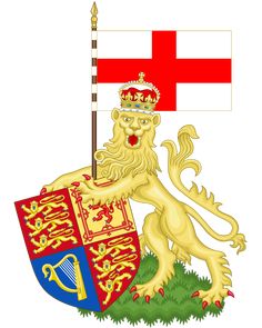 the coat of arms of england with a lion holding a flag and a harpet