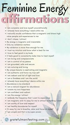 Energy Affirmations, Heal Your Soul, Divine Feminine Energy, Healing Affirmations, Energy Healing Spirituality, Gratitude Affirmations, Self Healing Quotes, Hot Girl Summer, Affirmations For Happiness