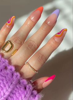 Nails And Rings, Hippie Nails, Colorful Nails, Fake Nails With Glue, Short Acrylic Nails