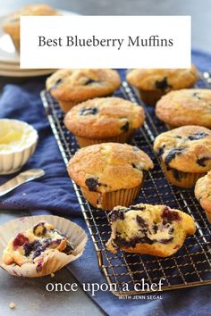 blueberry muffins are cooling on a rack