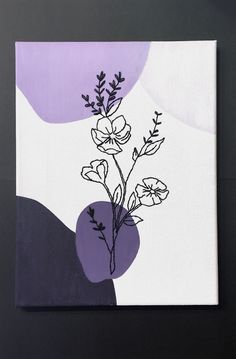 a purple and white painting with flowers on it