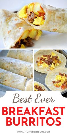 breakfast burritos with eggs and meat in them