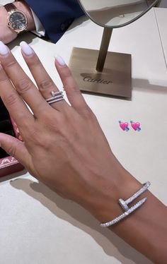 Cartier Love Bracelet Diamond, Cartier Diamond Bracelet, Cartier Juste Un Clou, Celebrity Rings, Dope Jewelry Accessories, Diamonds Bracelet, Pandora Jewelry Charms, Bracelet And Ring, Ring Matching