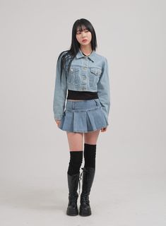 Low Rise Pleated Denim Mini Skirt C0302 - Lewkin High Rise Fitted Y2k Skort, High Rise Fitted Skort Y2k Style, Y2k High Rise Fitted Skort, Fitted Denim Blue Y2k Mini Skirt, Fitted Denim Blue Mini Skirt Y2k Style, Y2k Style Fitted Denim Skort, Fitted Mid-rise Y2k Mini Skirt, Y2k Fitted Mid-rise Mini Skirt, Trendy Fitted Mid-rise Mini Skirt