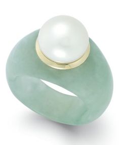 Cultured Freshwater Pearl Jade Ring in 14k Gold (9mm) | macys.com Gold Pinky Ring, Pearl Rings, Rings Accessories, Freshwater Pearl Ring, Look Retro, Yellow Gold Jewelry, Jade Ring, Jade Jewelry, Freshwater Cultured Pearls