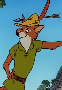 the fox and the hound is standing in front of a tree with an arrow on its head