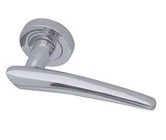 a chrome door handle on a white background